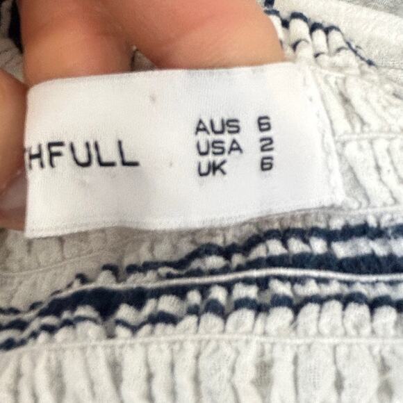 Faithfull the Brand White Navy Striped Off the Shoulder Mini Dress SZ 2 Coastal - Picture 10 of 12